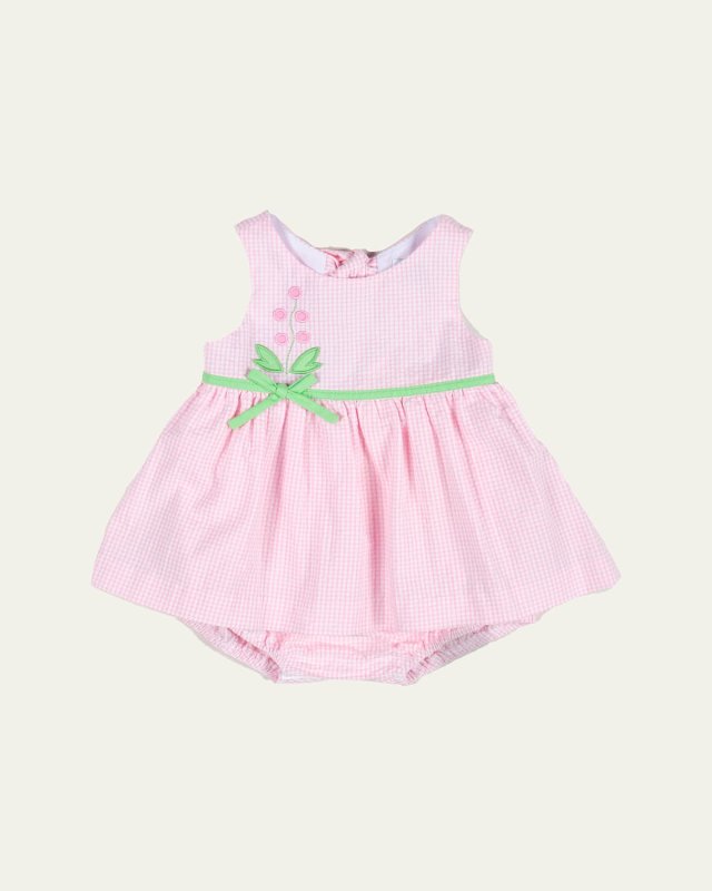 Girl's Seersucker Check-Print Dress W/ Bloomers, Size 6M-18